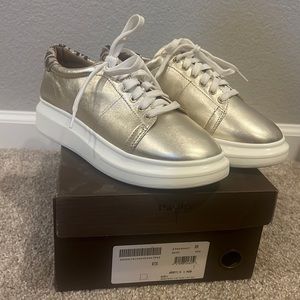 Linea Paolo Sneaker Gold with Leopard Accent Size 9 10